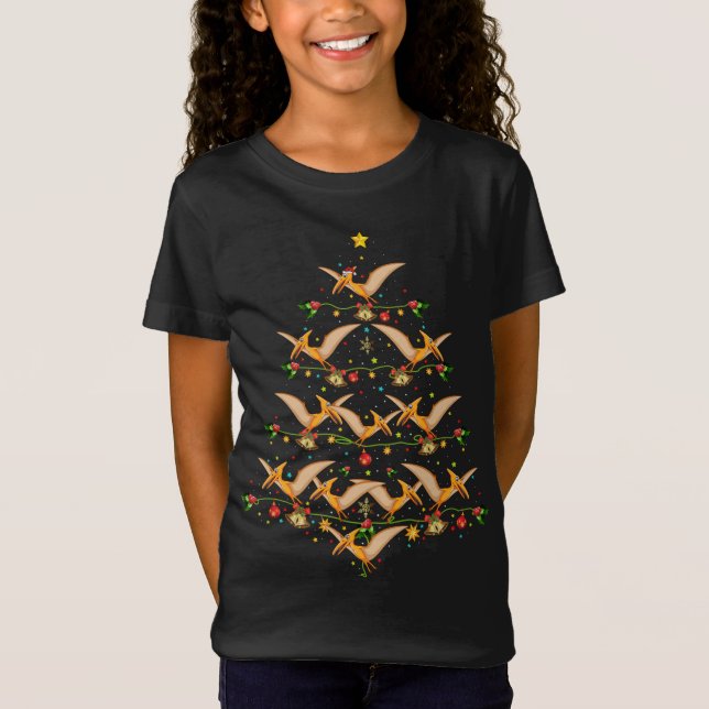 Pterodactyl Xmas Tree Gift Santa Hat Pterodactyl C T-Shirt (Front)