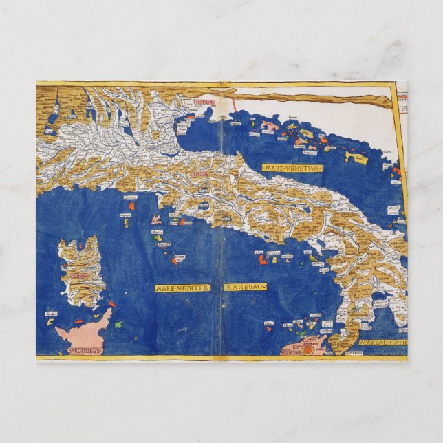Ptolemaic Map of Italy, 1482 (coloured litho) Postcard (Front)