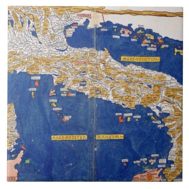 Ptolemaic Map of Italy, 1482 (coloured litho) Tile (Front)