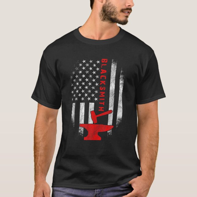Ptriotic Blacksmith - Distressed USA Flag Blacksmi T-Shirt (Front)