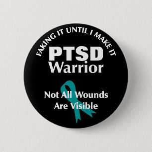 PTSD Awareness Quotes Teal Ribbon Graphic 6 Cm Round Badge