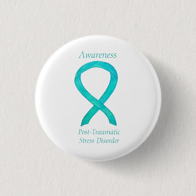 PTSD Awareness Ribbon Teal Custom Art Pins (Front)