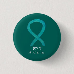 PTSD Awareness Ribbon Teal Custom Art Pins