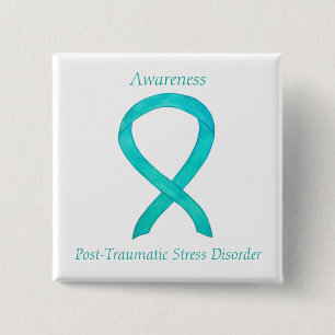 PTSD Awareness Ribbon Teal Custom Art Pins