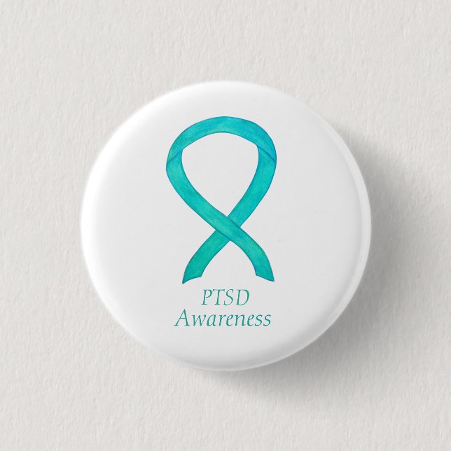 PTSD Awareness Ribbon Teal Custom Art Pins (Front)