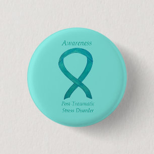 PTSD Awareness Ribbon Teal Custom Art Pins