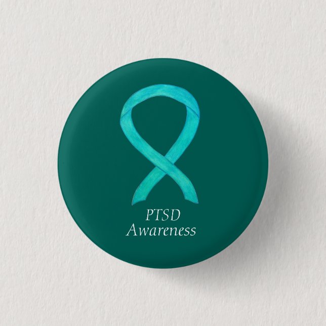 PTSD Awareness Ribbon Teal Custom Art Pins (Front)