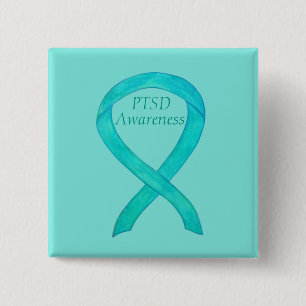 PTSD Awareness Ribbon Teal Custom Art Pins