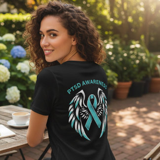 PTSD Awareness Teal Ribbon Angel Wings Tri-Blend Shirt