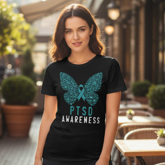 PTSD Awareness Teal Ribbon Butterfly Tri-Blend Shirt