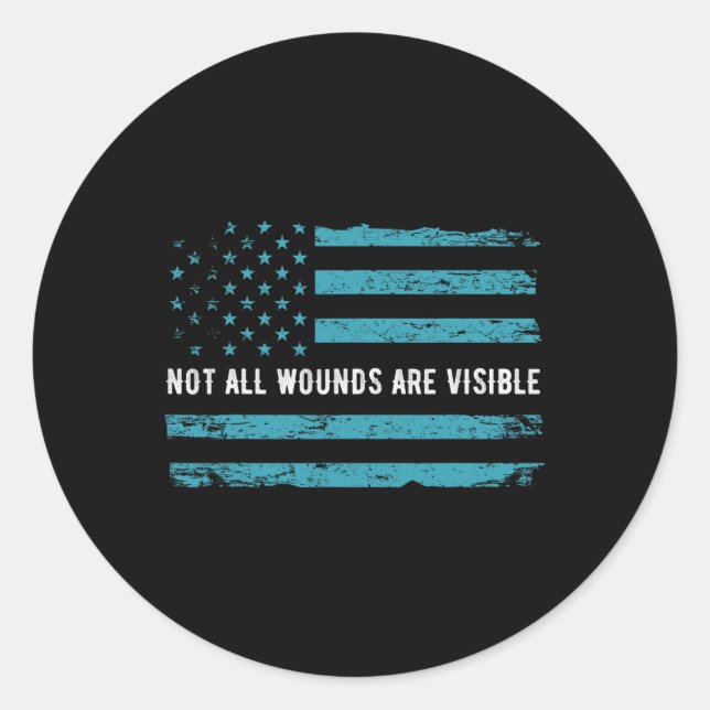 Ptsd Awareness Us Flag In Teal Colour T Warrior Gi Classic Round Sticker (Front)
