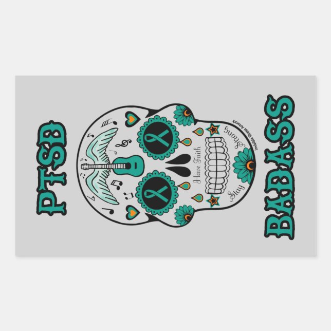PTSD Badass sugar skull Rectangular Sticker (Front)