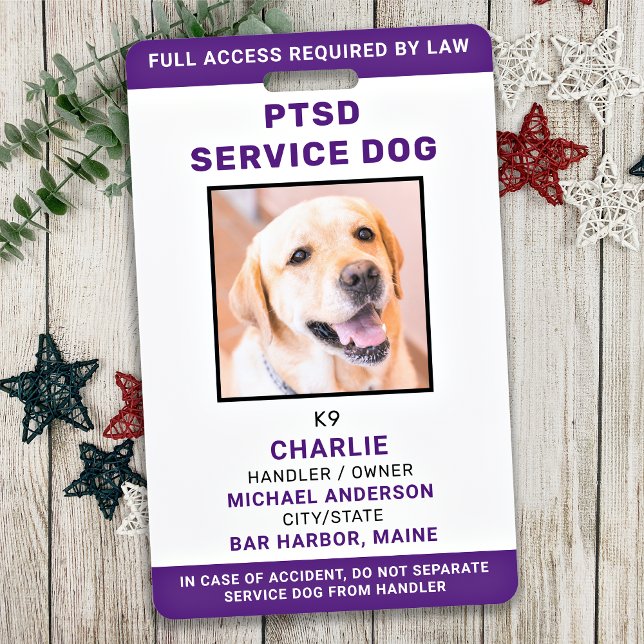 PTSD Service Dog Personalised Simple Photo ID Badge (Creator Uploaded)