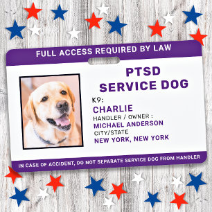 PTSD Service Dog Simple Personalised Photo ID ID Badge