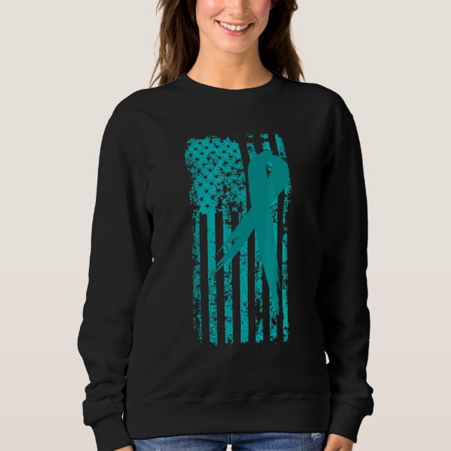 PTSD Teal Ribbon Distressed US Flag Cool Raising A Sweatshirt (Front)