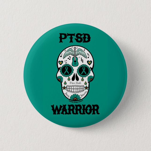 PTSD WARRIOR sugar skull 6 Cm Round Badge (Front)