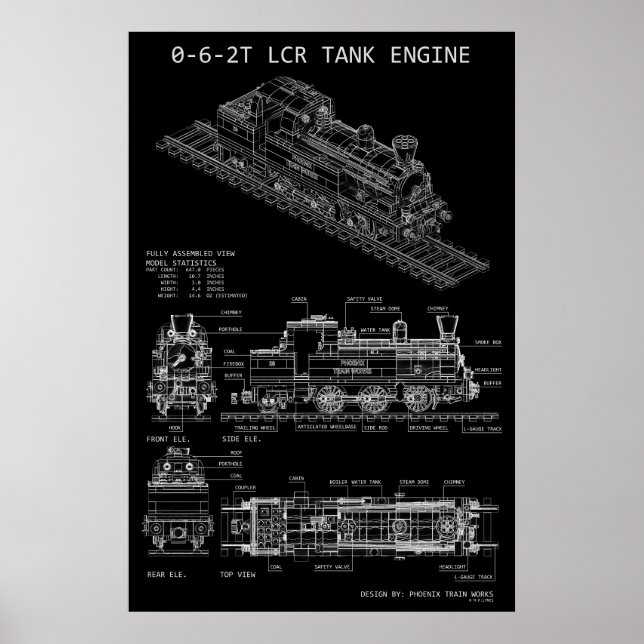PTW 0-6-2T Tank Engine "Blueprint" Poster (Front)