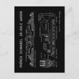 PTW Schnabel Train Wagon Technical "Blueprint" Postcard