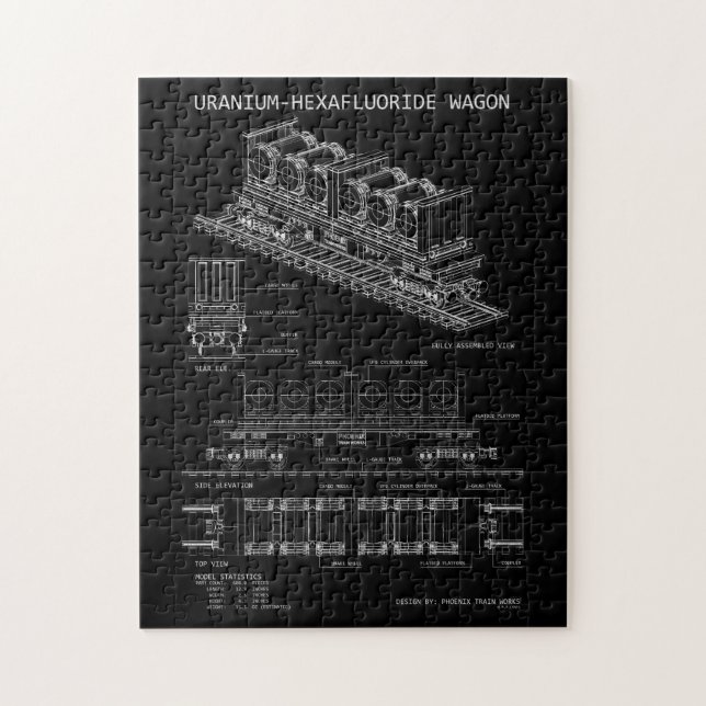 PTW Uranium Hexafluoride Wagon "Blueprint" Small Jigsaw Puzzle (Vertical)