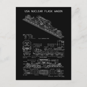 PTW USA Nuclear Waste Flask Wagon "Blueprint" Postcard