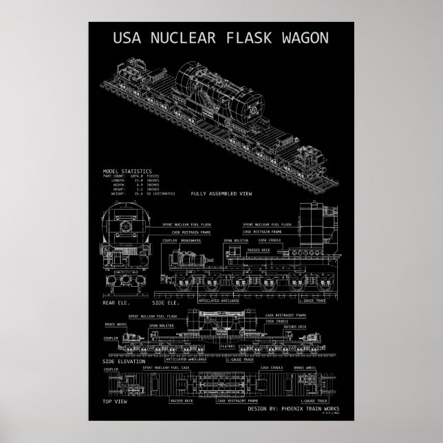 PTW USA Nuclear Waste Flask Wagon "Blueprint" Poster (Front)