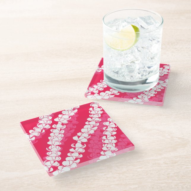 Puakenikeni Hawaiian Print Glass Coaster (Angled)