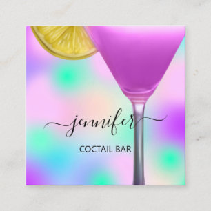 Pub Coctail Wine Bar Drink Pink Violet Lavender Square Business Card