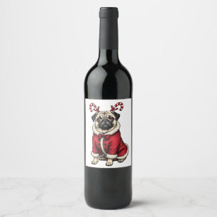Pub Dog Wearing Santa Suit For Christmas Dog Lover Wine Label
