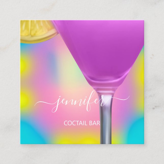 Pub Drinks Bar Restaurant Logo Lounge Logo Pink Square Business Card (Front)