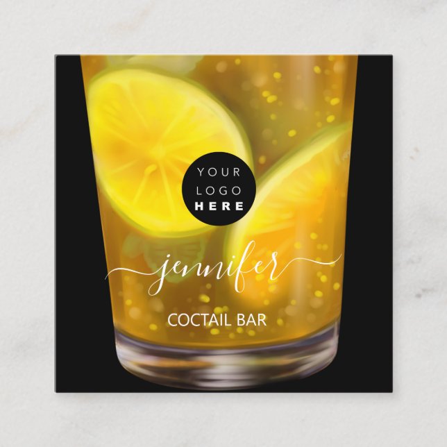 Pub Drinks Bar Restaurant Logo Lounge Logo Yellow Square Business Card (Front)