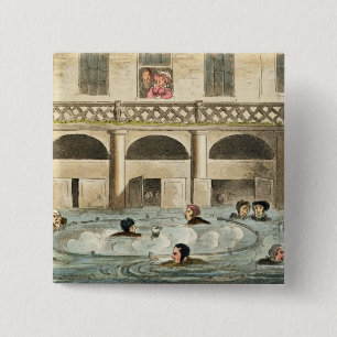 Public Bathing at Bath, or Stewing Alive, print pu 15 Cm Square Badge