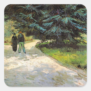 Public Garden with Couple by Vincent van Gogh Square Sticker
