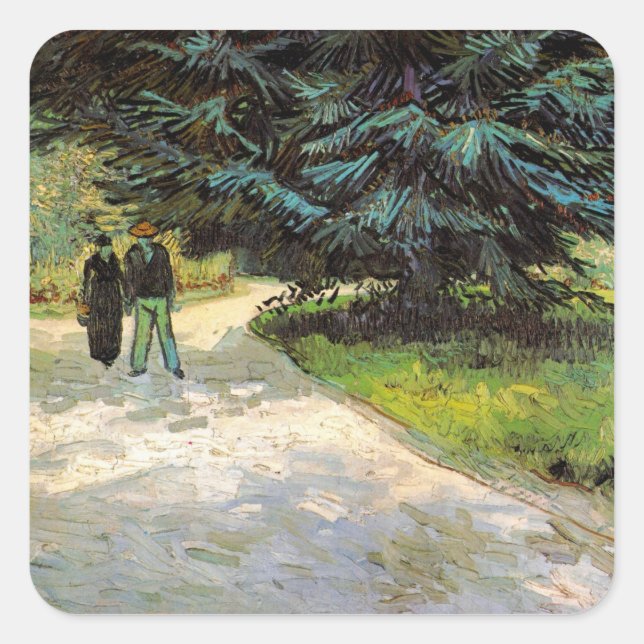 Public Garden with Couple by Vincent van Gogh Square Sticker (Front)