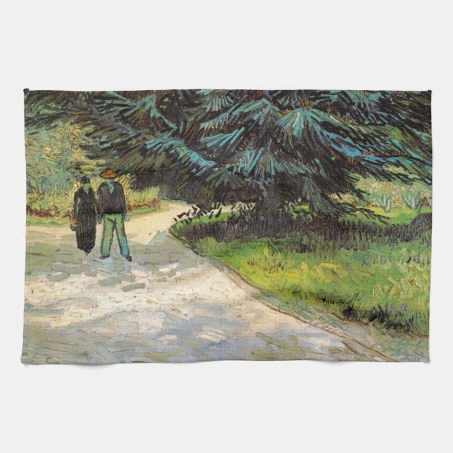 Public Garden with Couple by Vincent van Gogh Tea Towel (Horizontal)