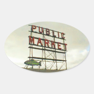 Public Market in Seattle, WA Oval Sticker