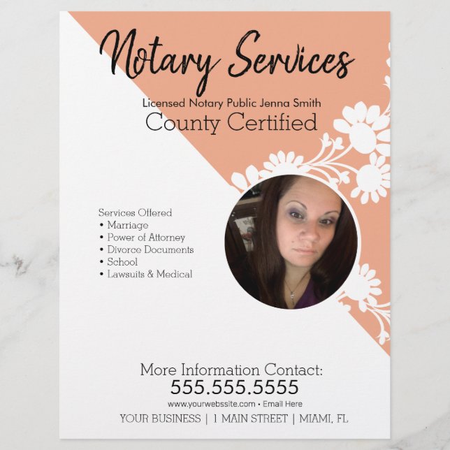Public Notary Services Floral Photo Business Flyer (Front)
