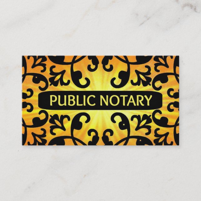 Public Notary Sunshine Damask Business Card (Front)