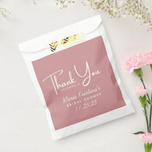 Puce Pink Bridal Shower Thank You Calligraphy Favour Bags
