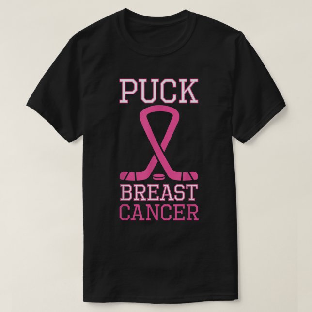 Puck Breast Cancer Pink Ribbon Ice Hockey Breast C T-Shirt (Design Front)