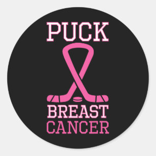 Puck Breast Cancer Pink Ribbon Ice Hockey Cancer D Classic Round Sticker