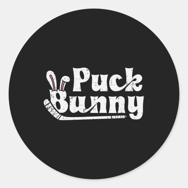 Puck Bunny Ice Hockey Stick Cute Player Men Women  Classic Round Sticker (Front)