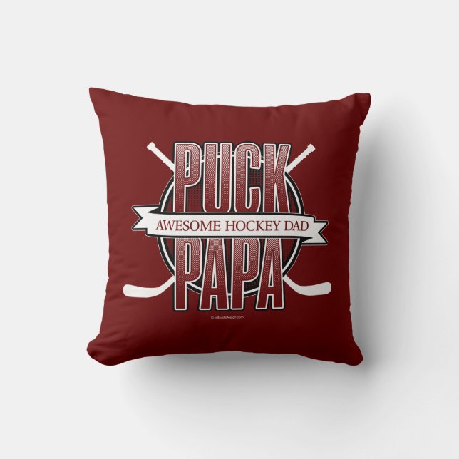 Puck Papa (Hockey Dad) Throw Pillow (Front)