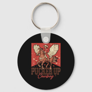 Pucker Up Cowboy Funny Western Valentines Key Ring