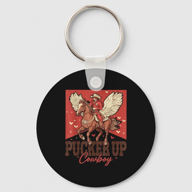 Pucker Up Cowboy Funny Western Valentines  Key Ring (Front)