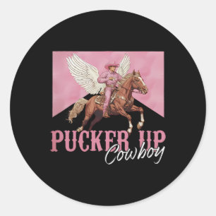 Pucker Up Cupid Cowboy Valentine Day Western Valen Classic Round Sticker