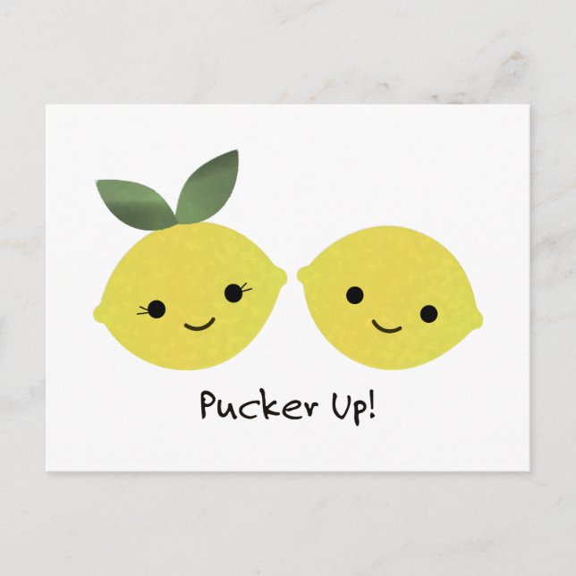 Pucker up Cute Kawaii Lemons Holiday Postcard (Front)