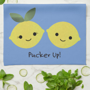 Pucker up Cute Kawaii Lemons Tea Towel