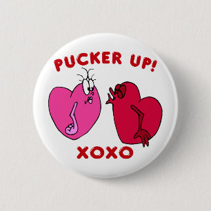 Pucker up Valentine Hearts Button