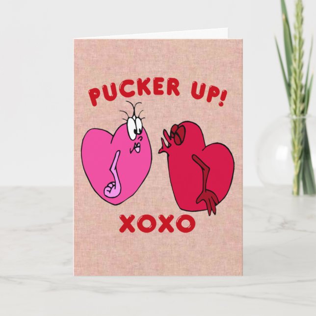 Pucker Up  Valentine Hearts Card (Front)