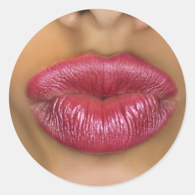 Puckering Red Lips Classic Round Sticker (Front)
